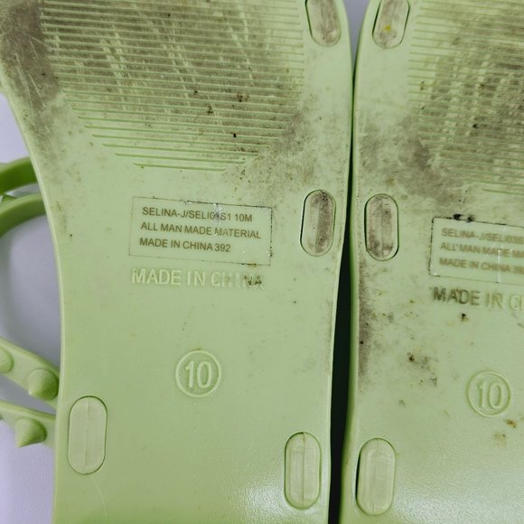 Steve Madden Selina Sandals 10 Lime Green Studded Jelly Square Toe Strappy Flats - Picture 2 of 14